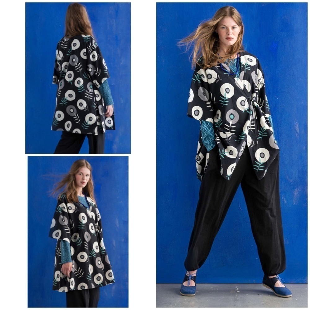 NWT Gudrun Sjoden Julie Floral Tulip Organic Cotton Wrap Kimono Tunic Top S/M‌‌‌
